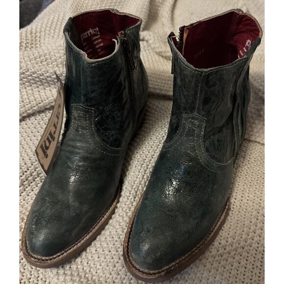 Ferrini Boots Shoes - Ferrini Womens Fringe Leather Boots Booties Ankle Handcrafted Turquoise 6.5 NWT